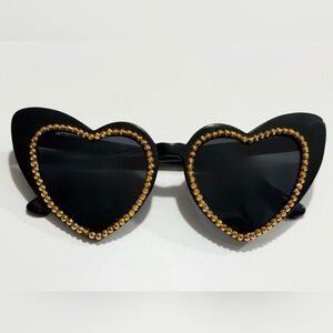 Rhinestone embellished heart shaped sunglasses